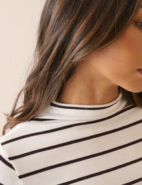 Brown and White Striped Ribbed Jersey Top