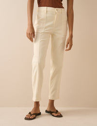 Cream Denim Tapered Trousers