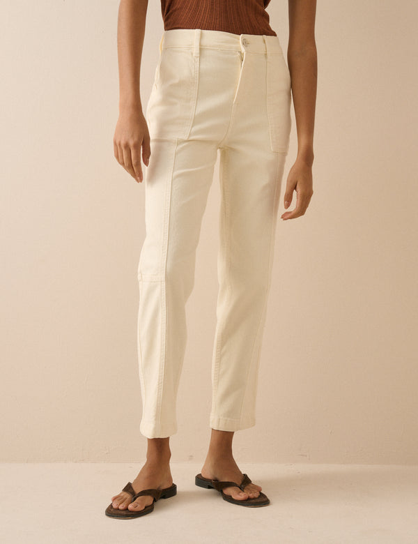 Cream Denim Tapered Trousers