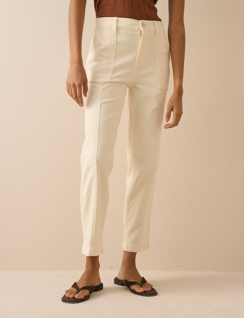 Cream Denim Tapered Trousers