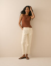Cream Denim Tapered Trousers
