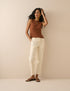 Cream Denim Tapered Trousers