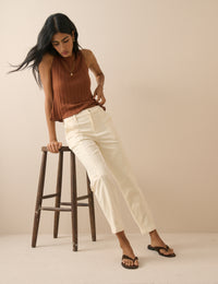 Cream Denim Tapered Trousers
