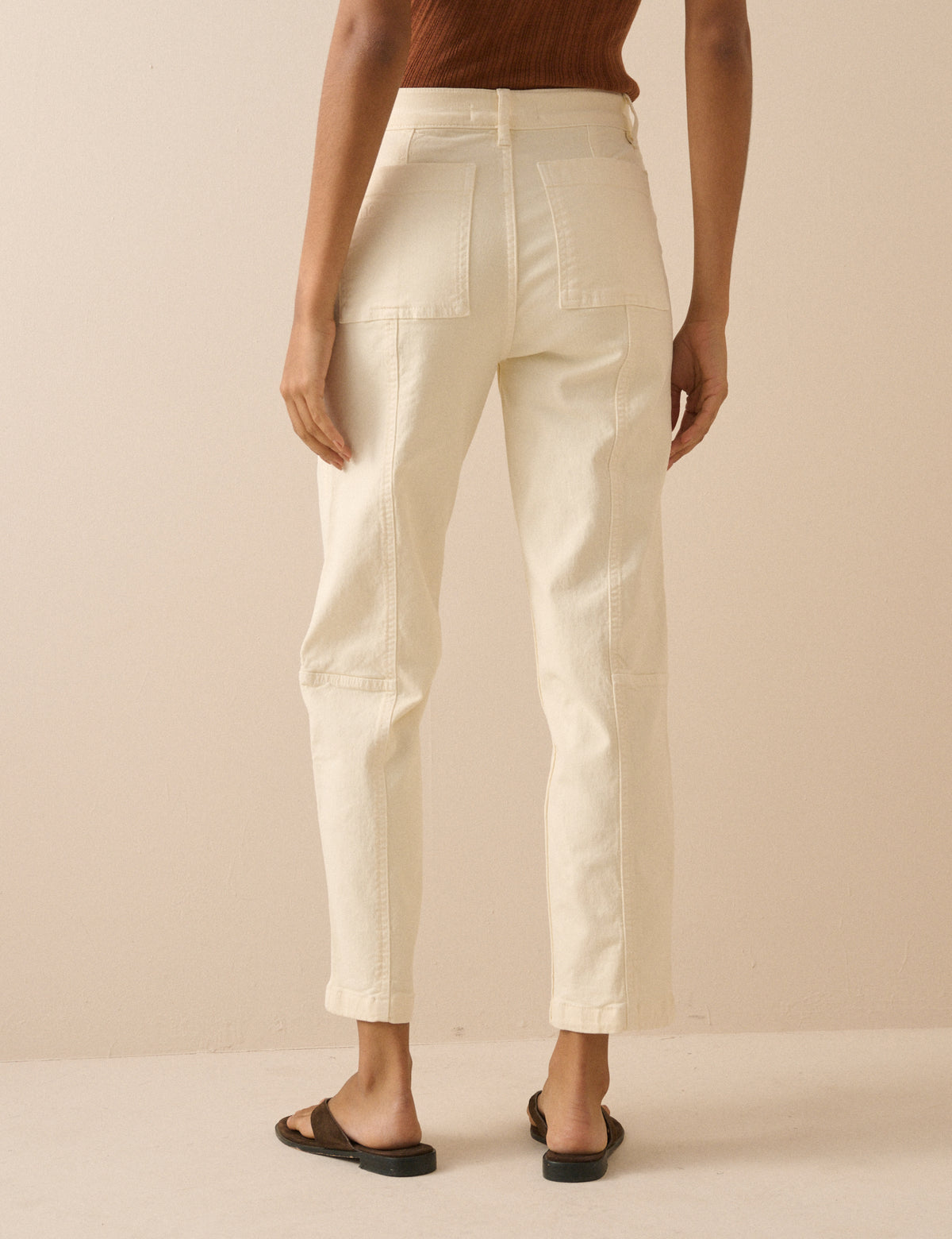 Cream Denim Tapered Trousers