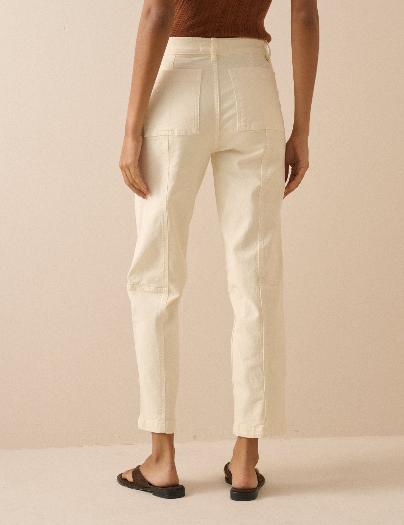 Cream Denim Tapered Trousers