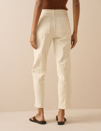 Cream Denim Tapered Trousers