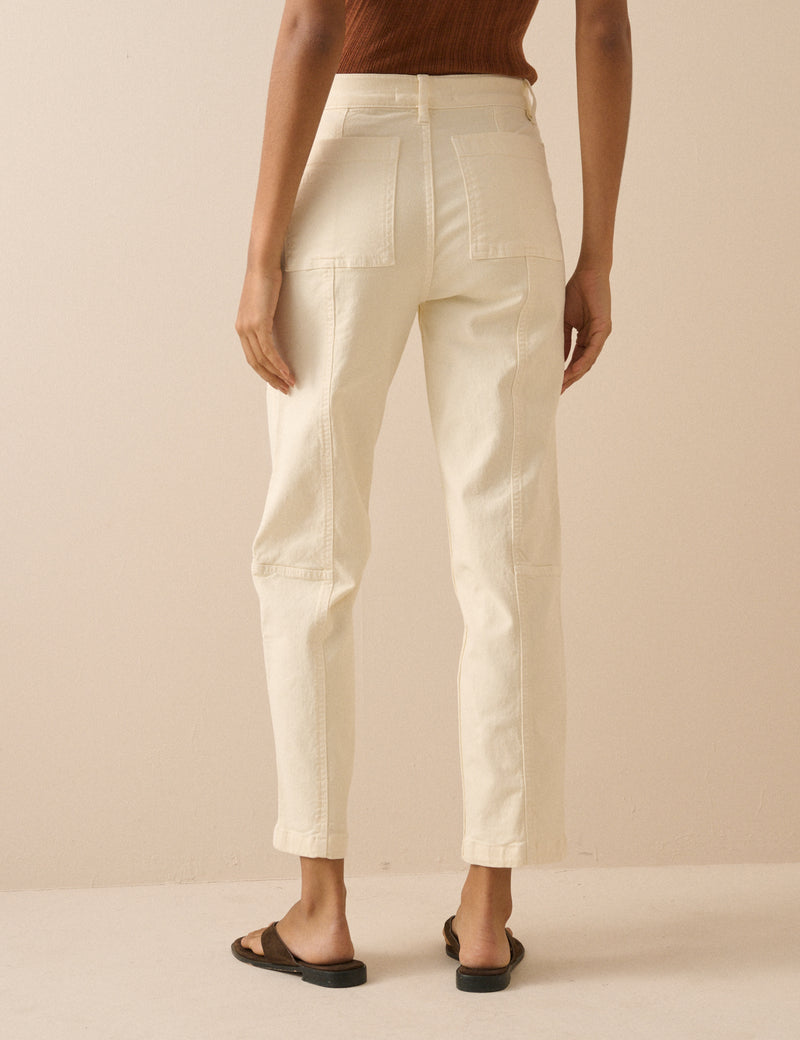 Cream Denim Tapered Trousers
