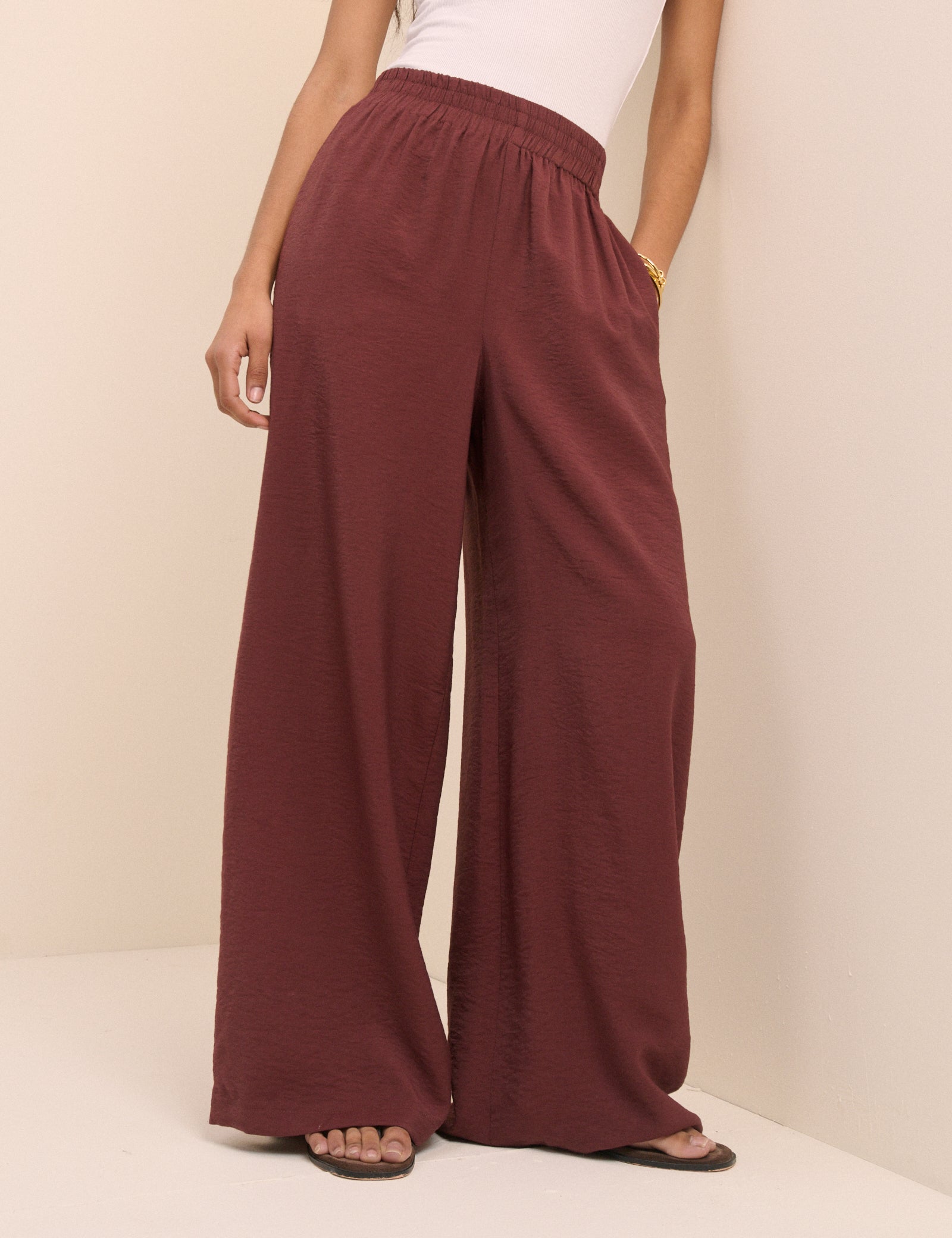 Burgundy Relaxed Wide Leg Trouser