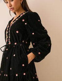 Black Floral Velvet Lianne Midi Dress