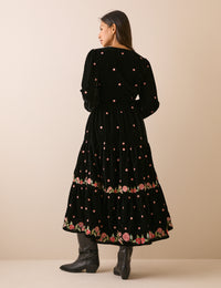 Black Floral Velvet Lianne Midi Dress