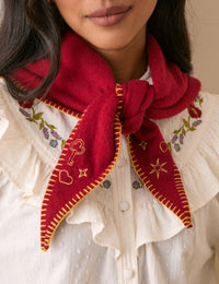 Red Celestial Embroidered Triangle Scarf