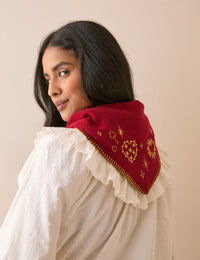 Red Celestial Embroidered Triangle Scarf