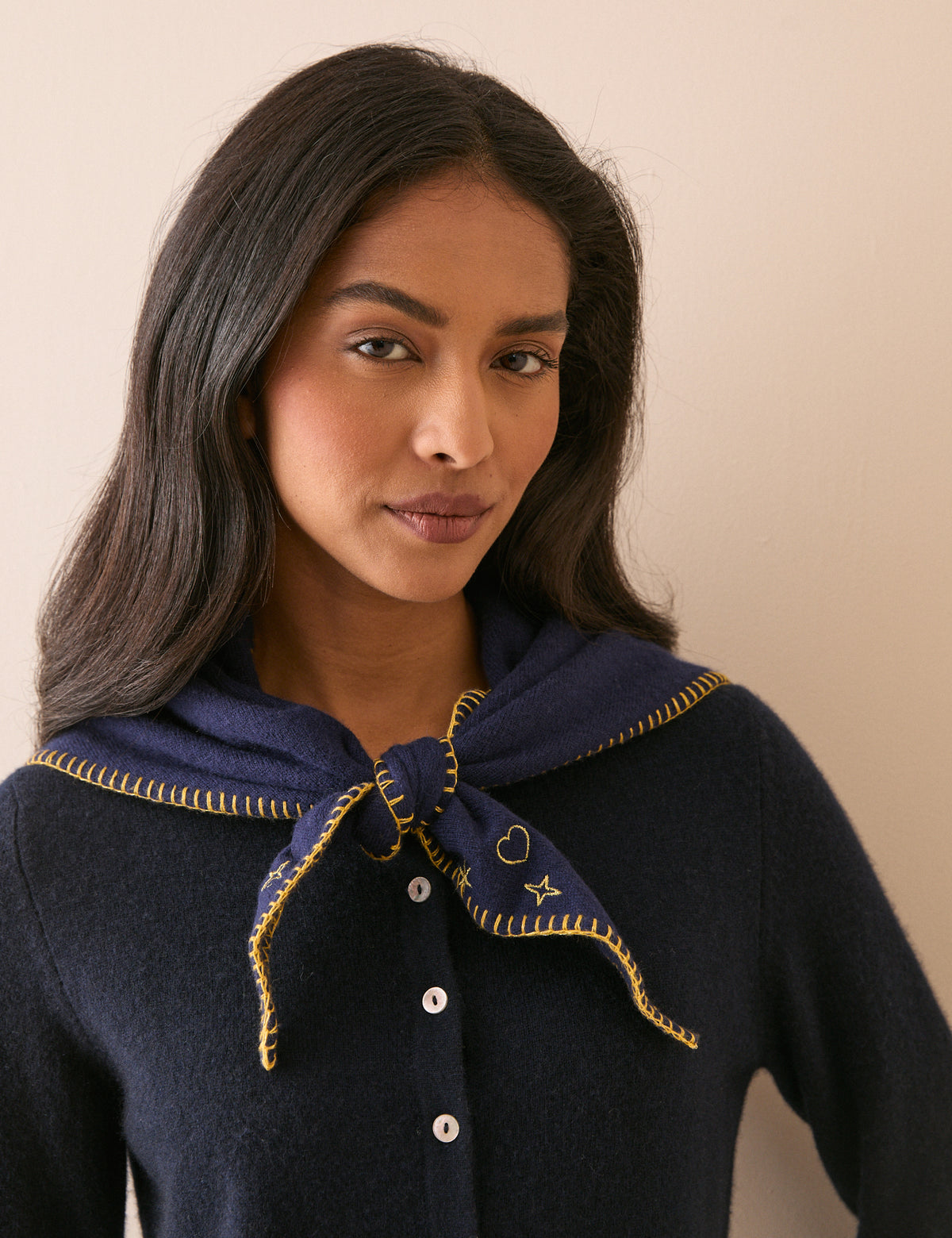 Navy Celestial Embroidered Triangle Scarf