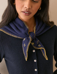 Navy Celestial Embroidered Triangle Scarf