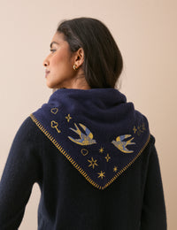 Navy Celestial Embroidered Triangle Scarf