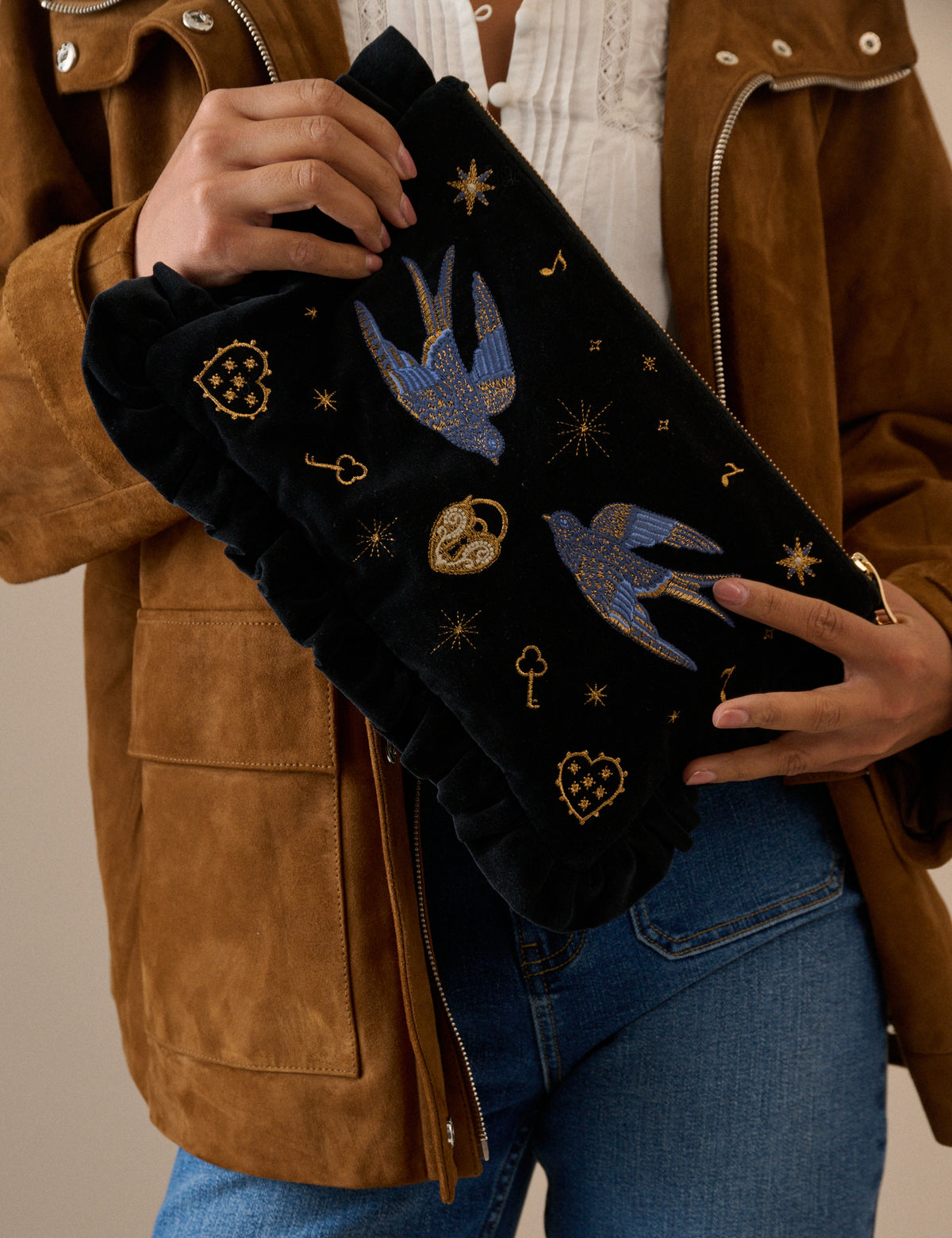 Navy Celestial Embroidered Pouch