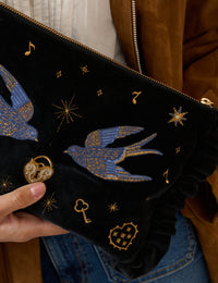 Navy Celestial Embroidered Pouch