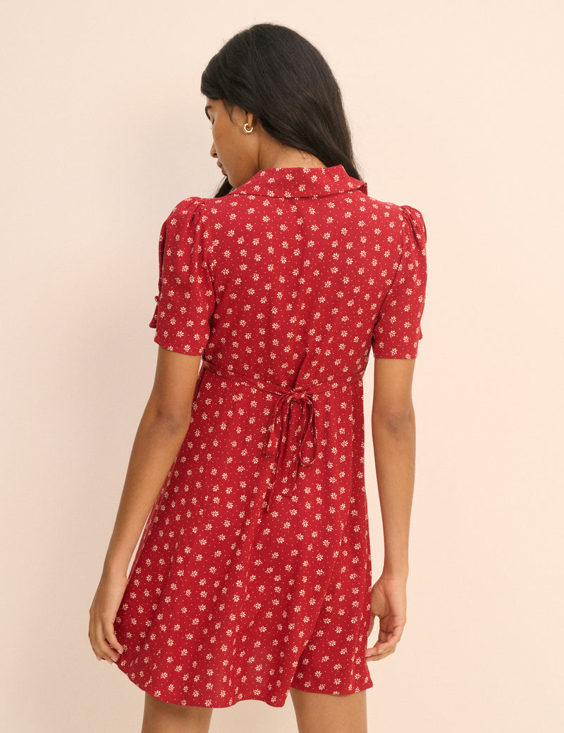 Red Floral Button Front Dulcie Mini Dress