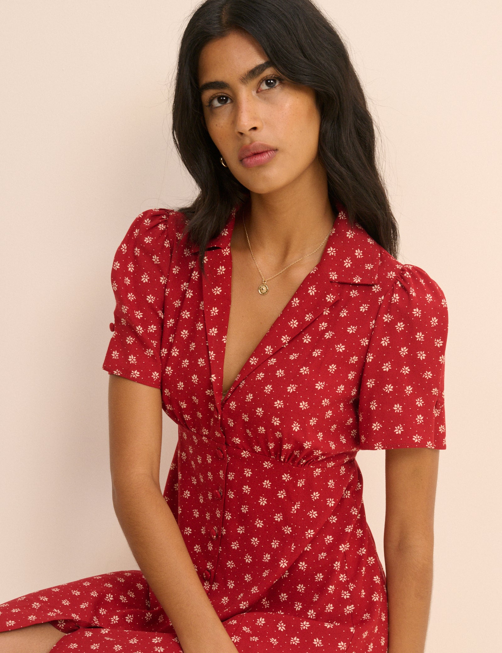 Red Floral Button Front Dulcie Mini Dress