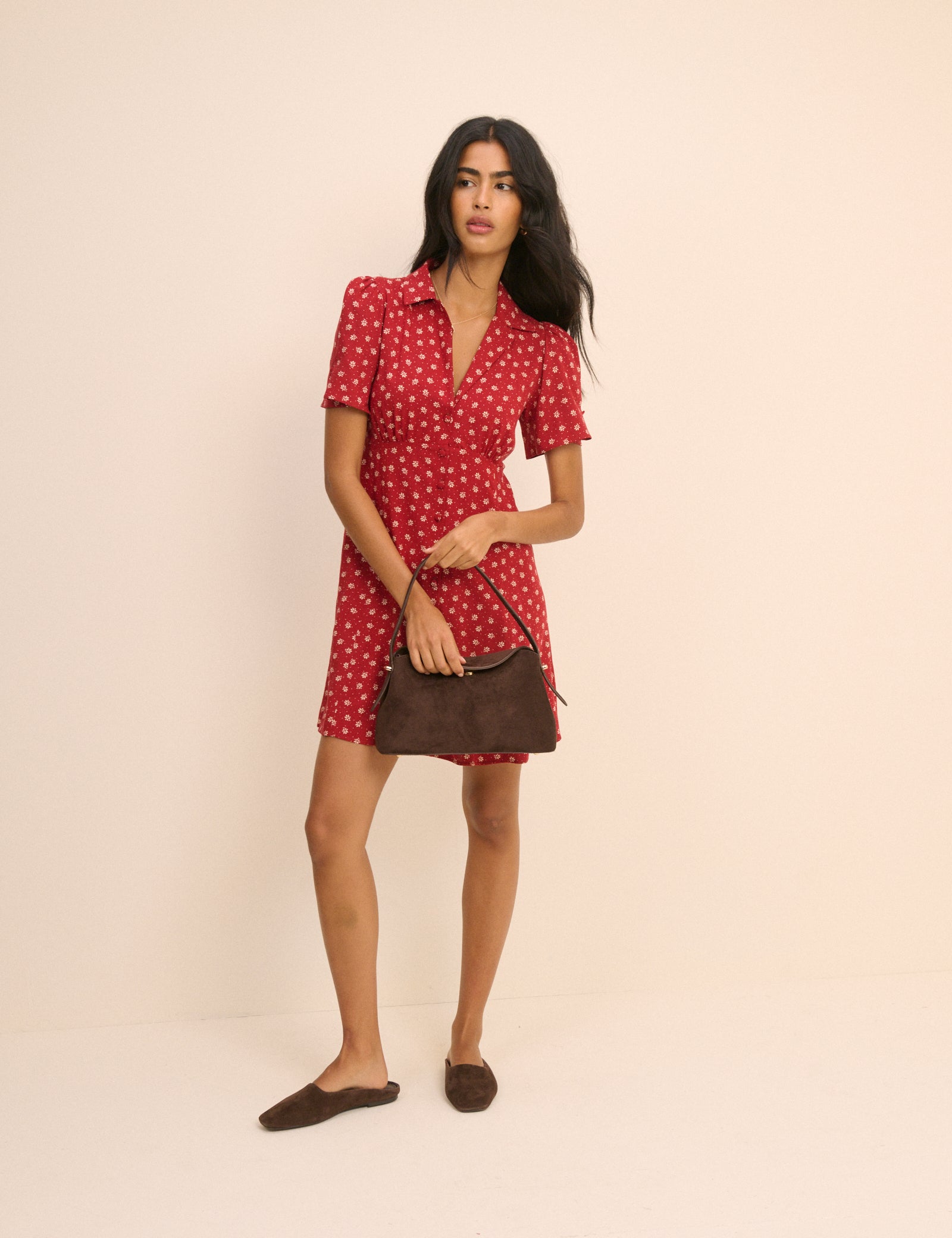Red Floral Button Front Dulcie Mini Dress