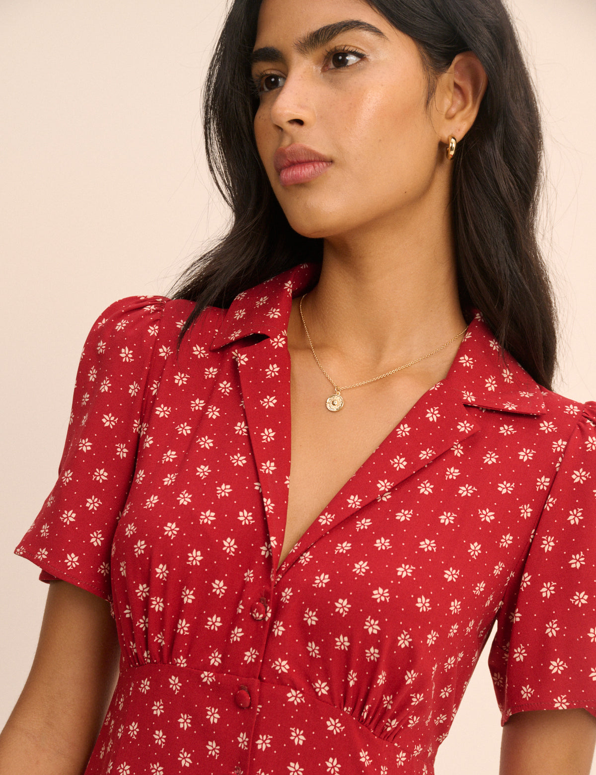 Red Floral Button Front Dulcie Mini Dress