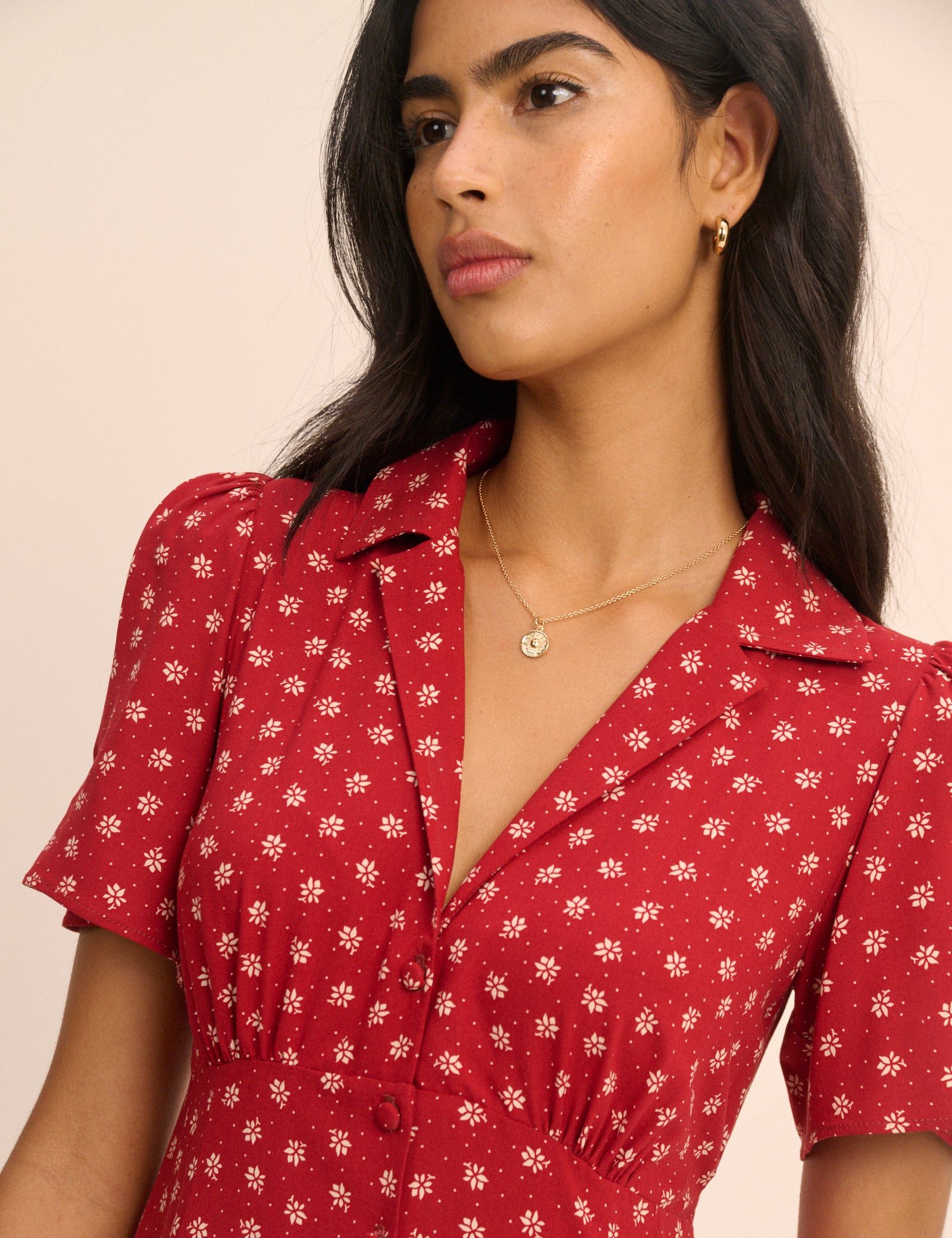 Red Floral Button Front Dulcie Mini Dress
