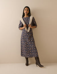 Blue Ditsy Floral Half Sleeve Sicily Midi Dress