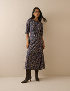 Blue Ditsy Floral Half Sleeve Sicily Midi Dress