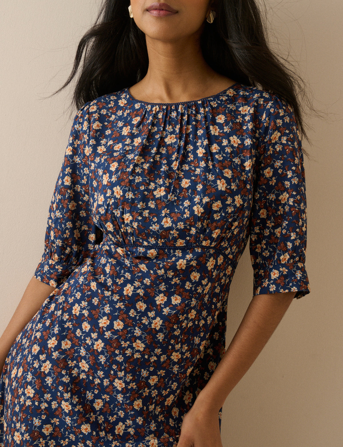 Blue Ditsy Floral Half Sleeve Sicily Midi Dress