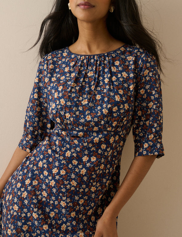 Blue Ditsy Floral Half Sleeve Sicily Midi Dress