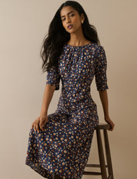 Blue Ditsy Floral Half Sleeve Sicily Midi Dress