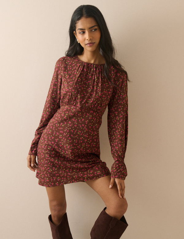Chocolate Brown Floral Sicily Mini Dress
