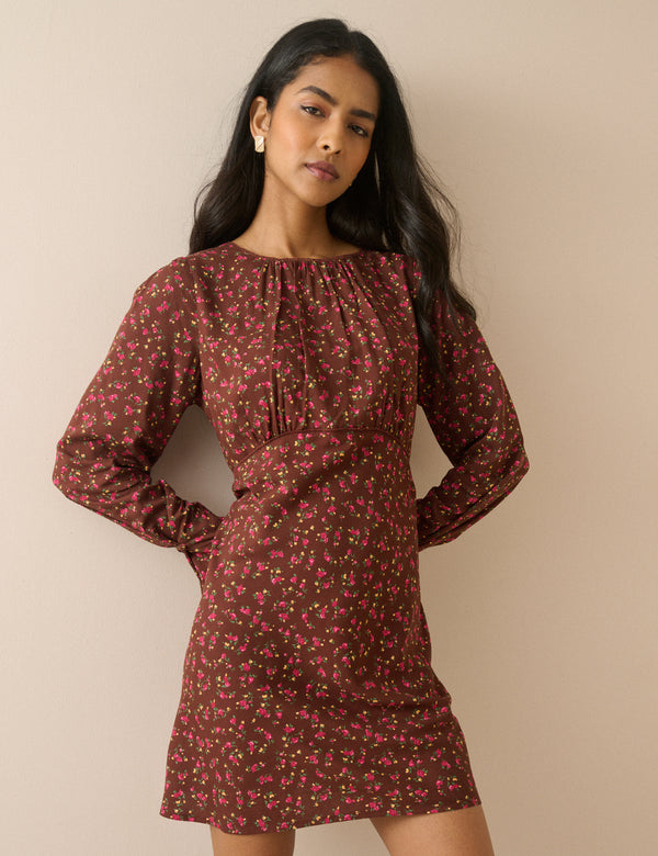 Chocolate Brown Floral Sicily Mini Dress