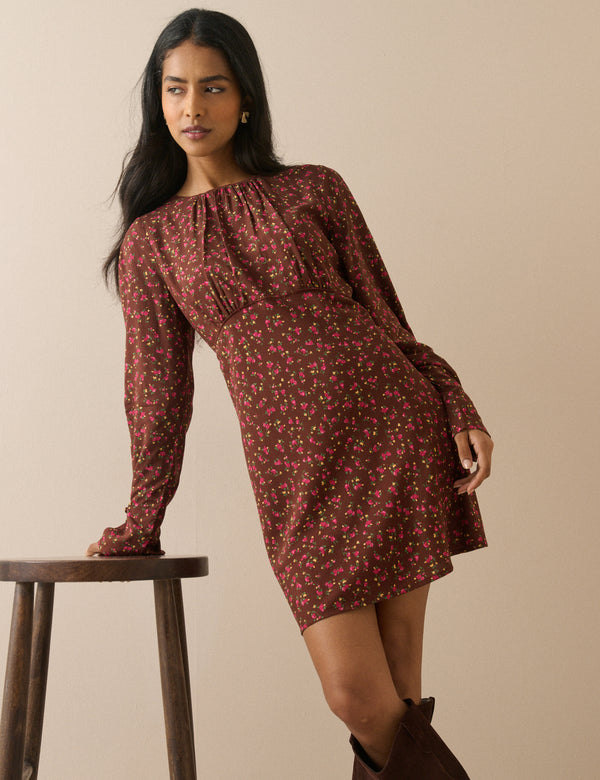 Chocolate Brown Floral Sicily Mini Dress