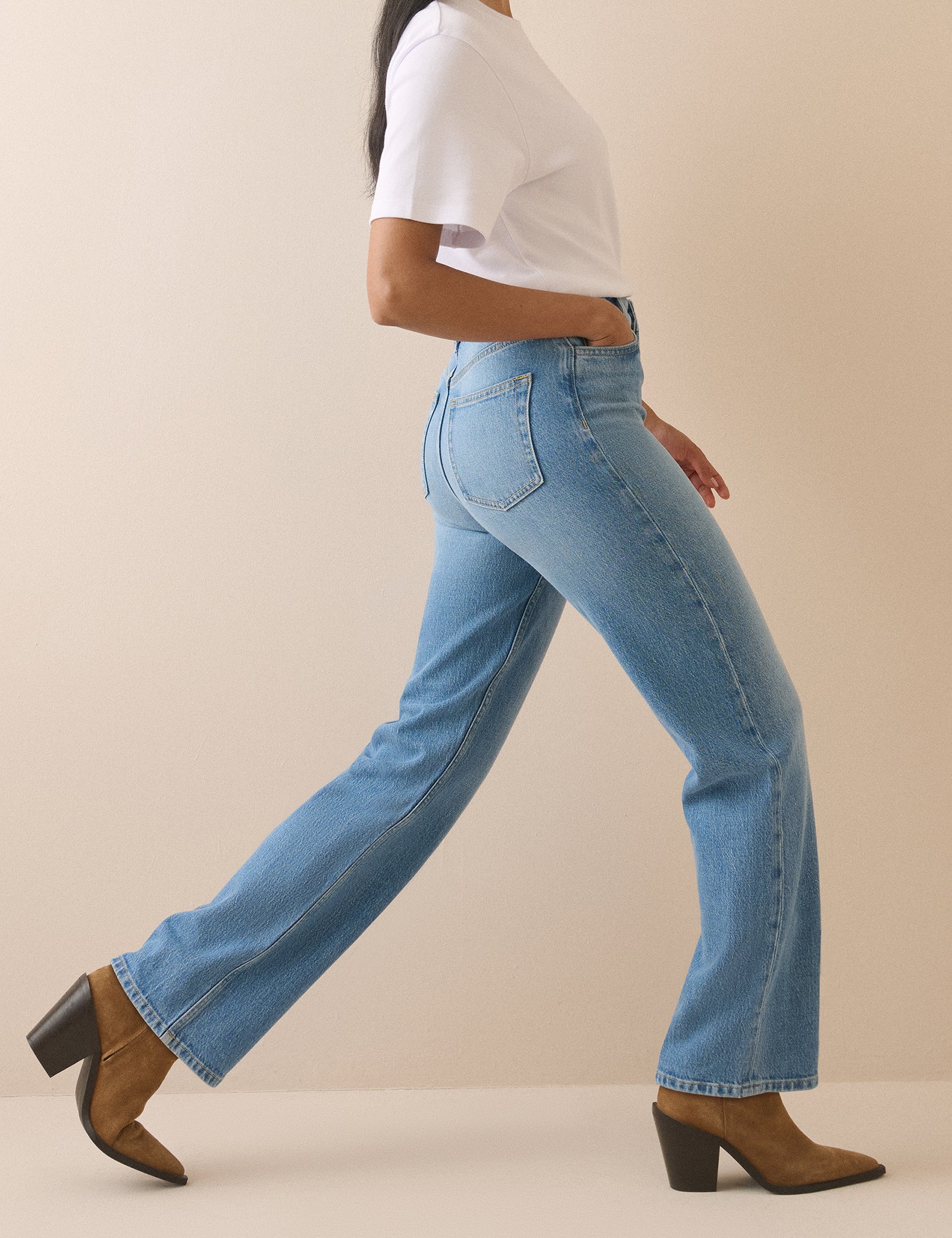 Mid Blue High Rise Kingston Straight Leg Jeans