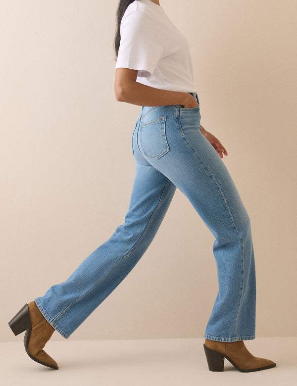 Mid Blue High Rise Kingston Straight Leg Jeans