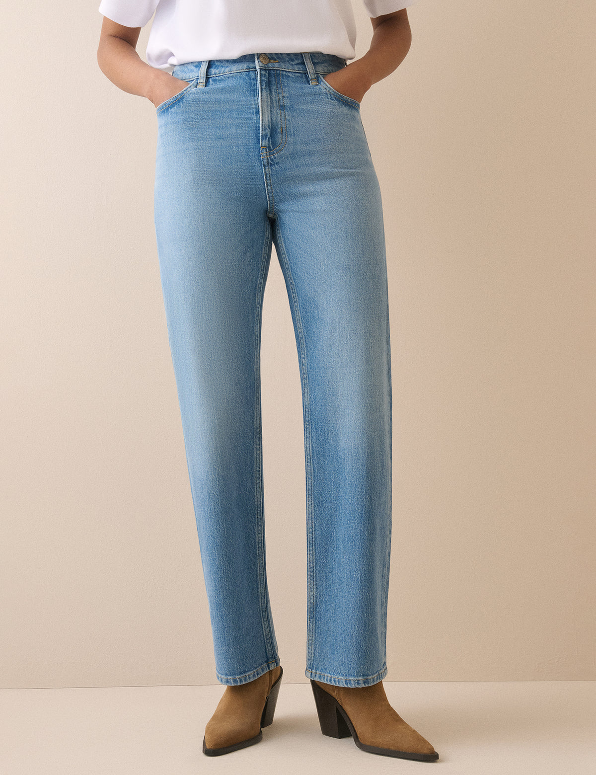 Mid Blue High Rise Kingston Straight Leg Jeans