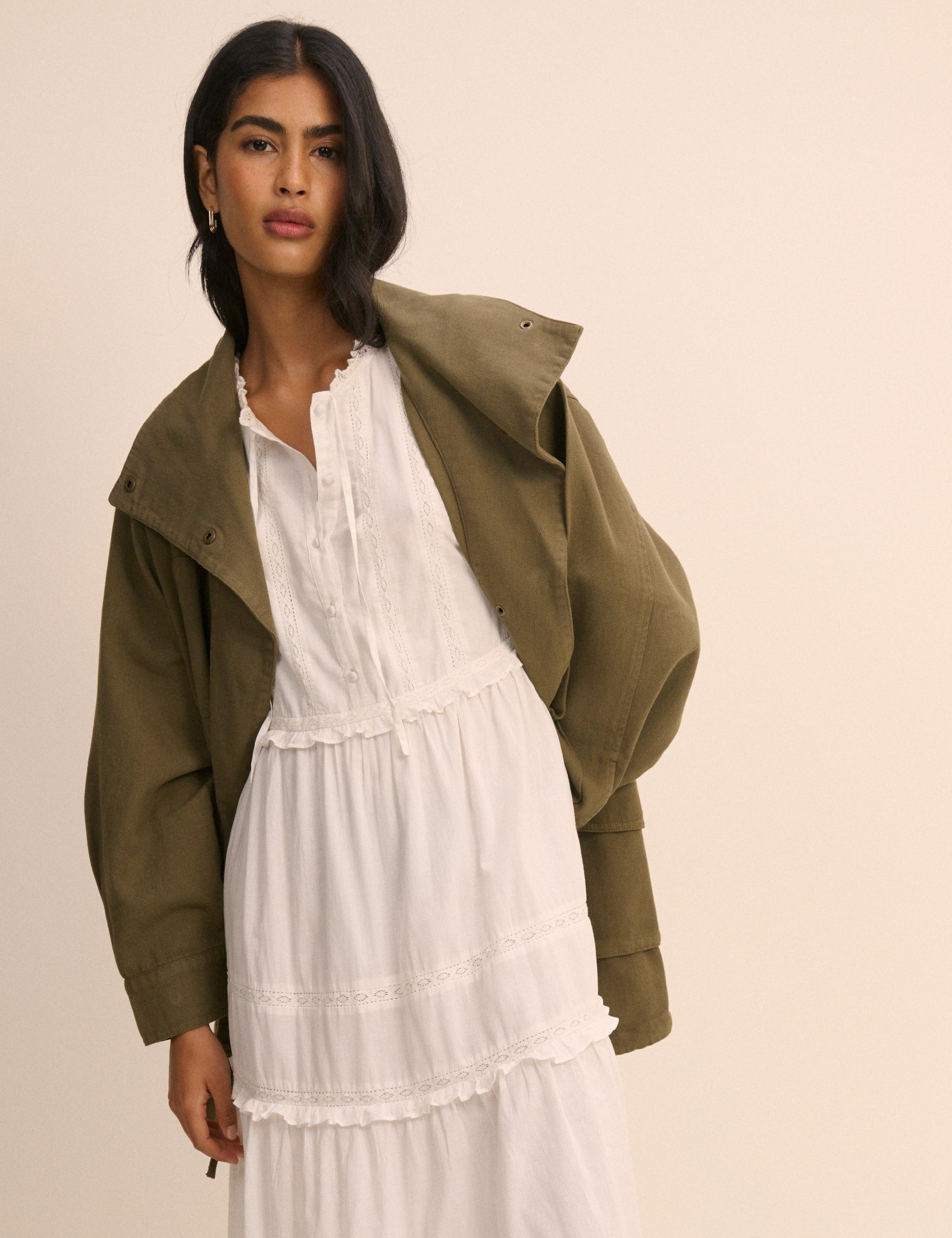 White Ruffle Trim Tiered Penelope Midi Dress