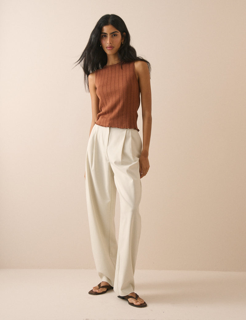White Rowan Tailored Barrel Leg Trousers