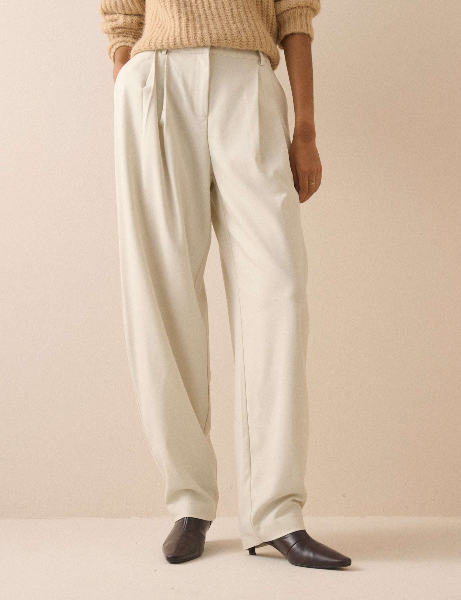 White Rowan Tailored Barrel Leg Trousers