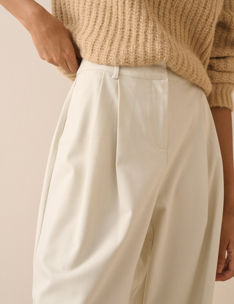 White Rowan Tailored Barrel Leg Trousers