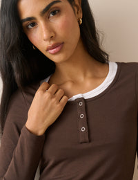 Brown Double Layer Henley Top