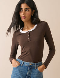 Brown Double Layer Henley Top