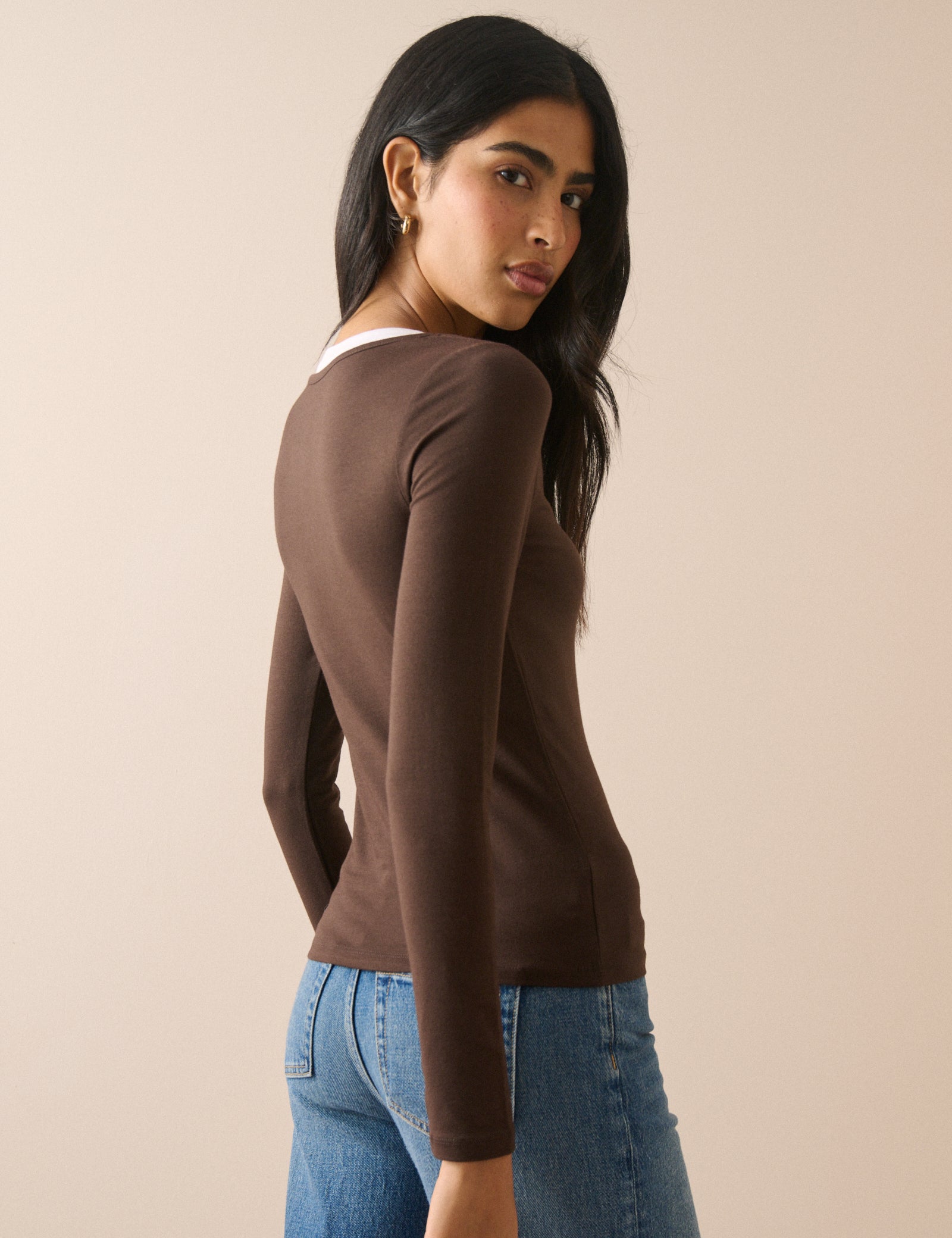 Brown Double Layer Henley Top