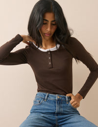 Brown Double Layer Henley Top