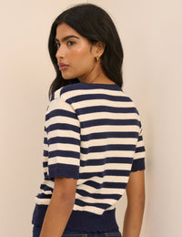 Navy and Cream Stripe Short Sleeve Cardigan