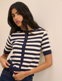 Navy and Cream Stripe Short Sleeve Cardigan