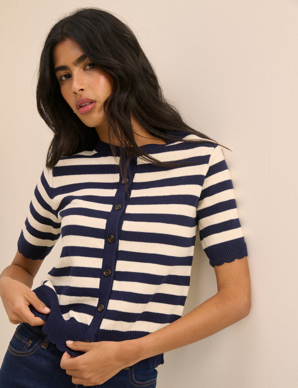 Navy and Cream Stripe Short Sleeve Cardigan