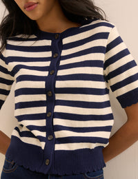 Navy and Cream Stripe Short Sleeve Cardigan