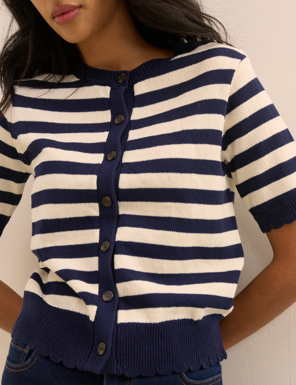 Navy and Cream Stripe Short Sleeve Cardigan